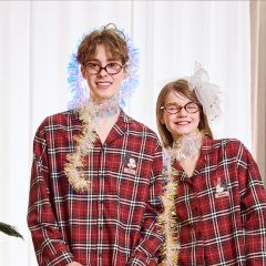 Gukoo/果壳睡衣女红色格子米奇米妮新款简约女士家居服套装