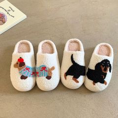 冬天拖鞋女2025新款可爱腊肠狗居家加厚保暖防滑室内情侣包头棉拖