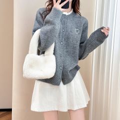 唐狮秋冬毛衣女外套温柔风木耳边设计珍珠甜美风高级感针织衫