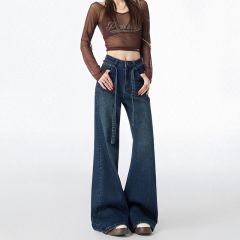 唐狮春秋微喇弹力牛仔裤女马蹄高腰显瘦宽松阔腿裤喇叭裤浅蓝GT